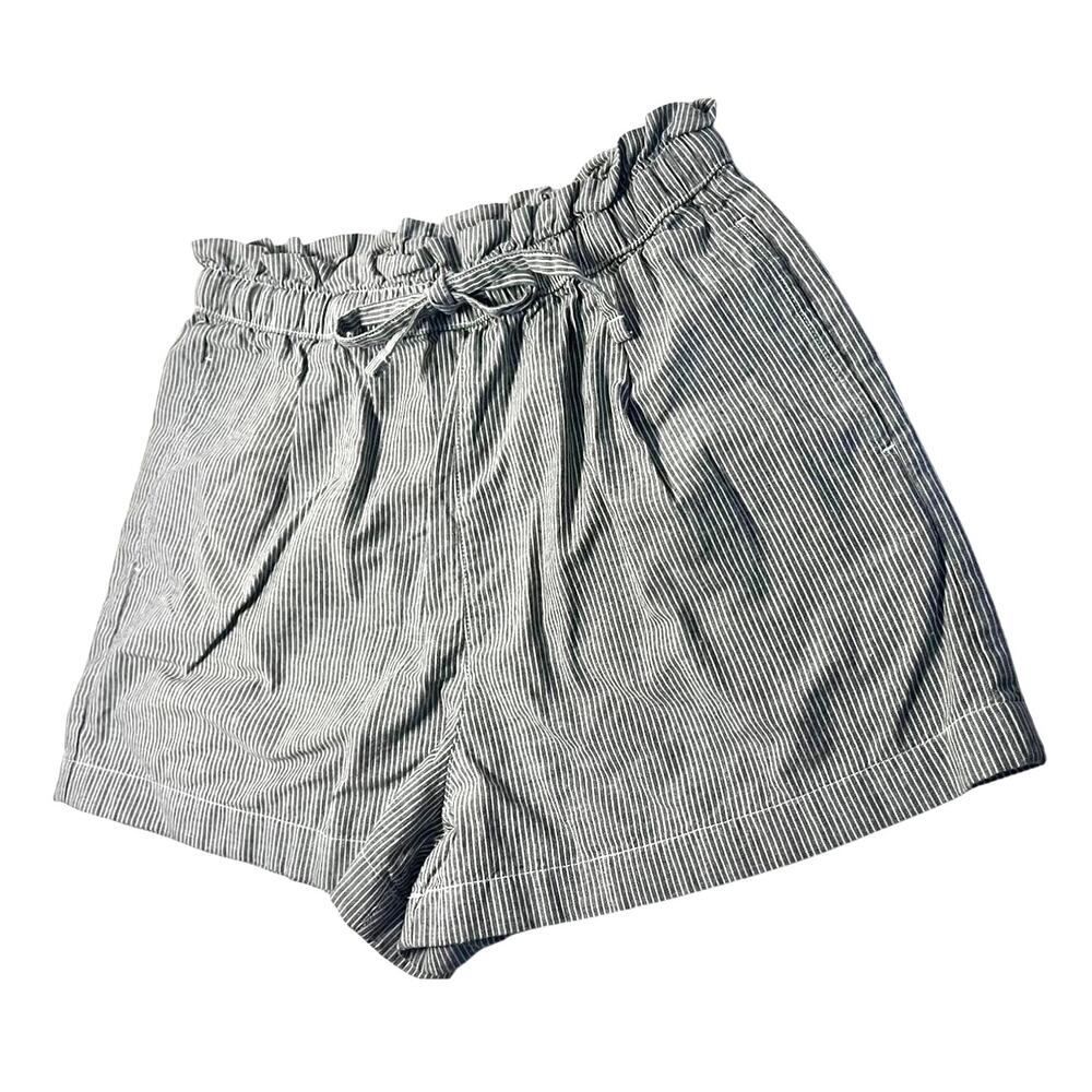 Uniqlo Striped White and Grey Linen Cotton Blend Pull-on w/Cord Shorts sz. S